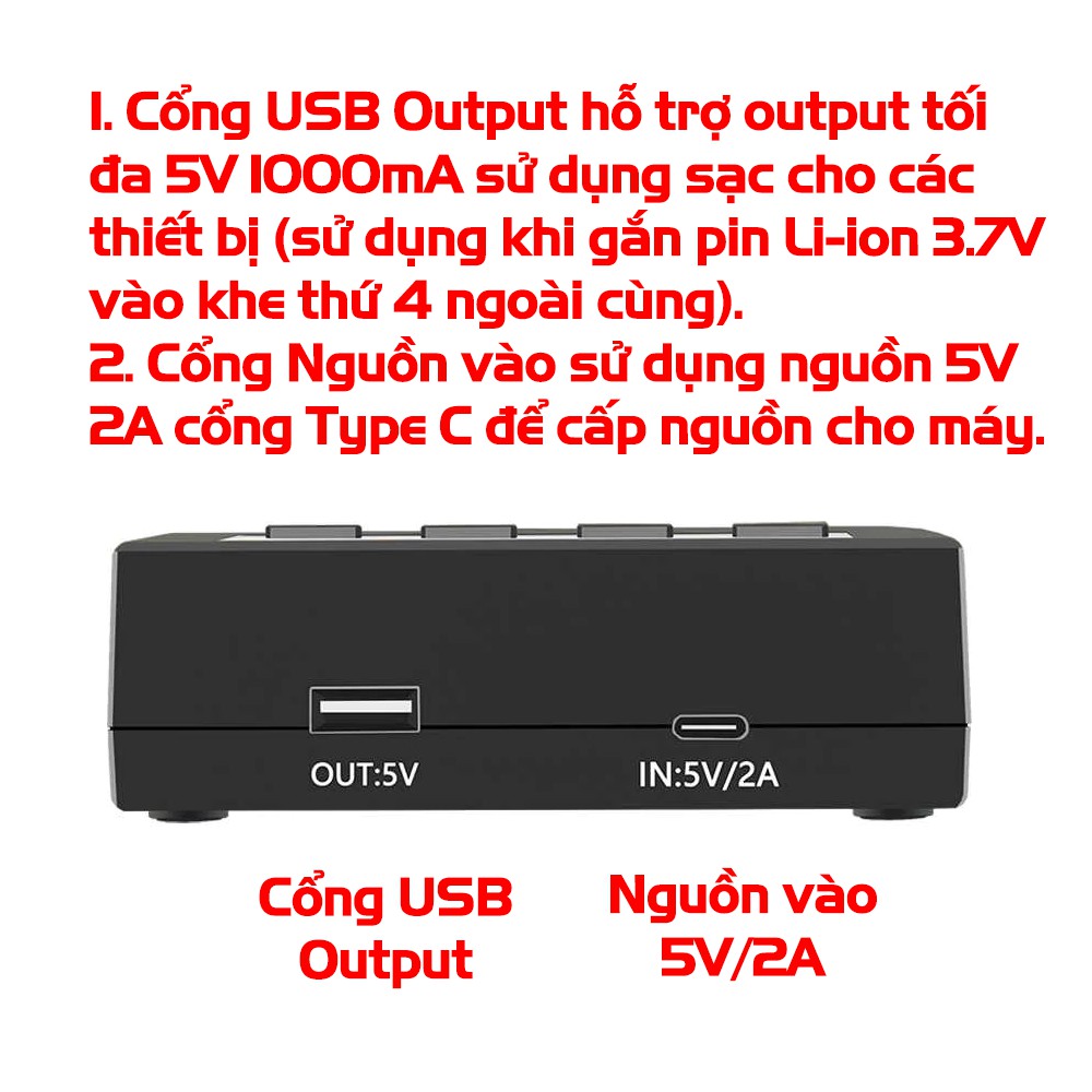 Bộ Sạc Pin Liitokala Lii-M4 Đa Năng Test Dung Lượng Nguồn Vào 5V USB