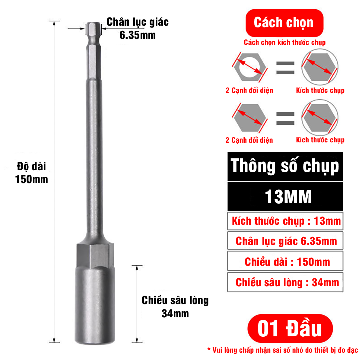 Khẩu Chụp Bulong Sâu Lòng Dài 150mm Bắn Vít VITO Chân Lục Giác Các Kích Cỡ