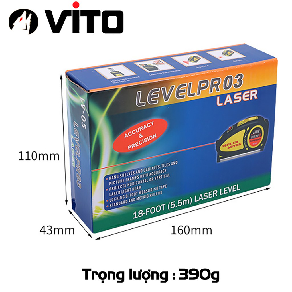 Thước Thủy Livo Laser Đa Năng VITO Cân Mực Laser Có Thước Rút 5.5M Bỏ Túi