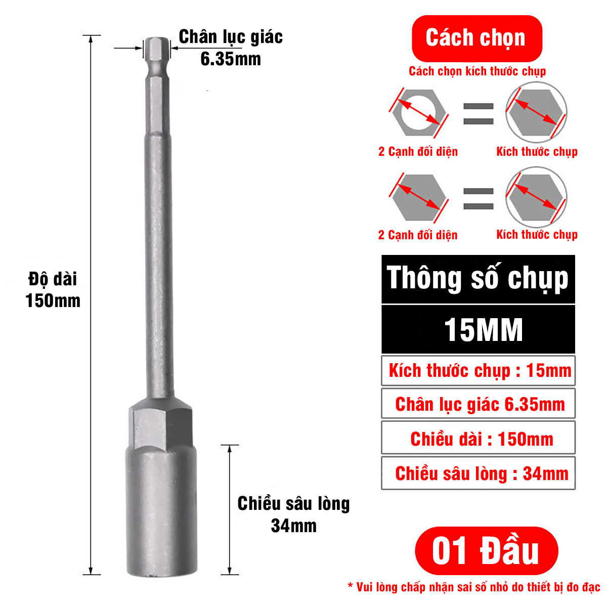 Khẩu Chụp Bulong Sâu Lòng Dài 150mm Bắn Vít VITO Chân Lục Giác Các Kích Cỡ