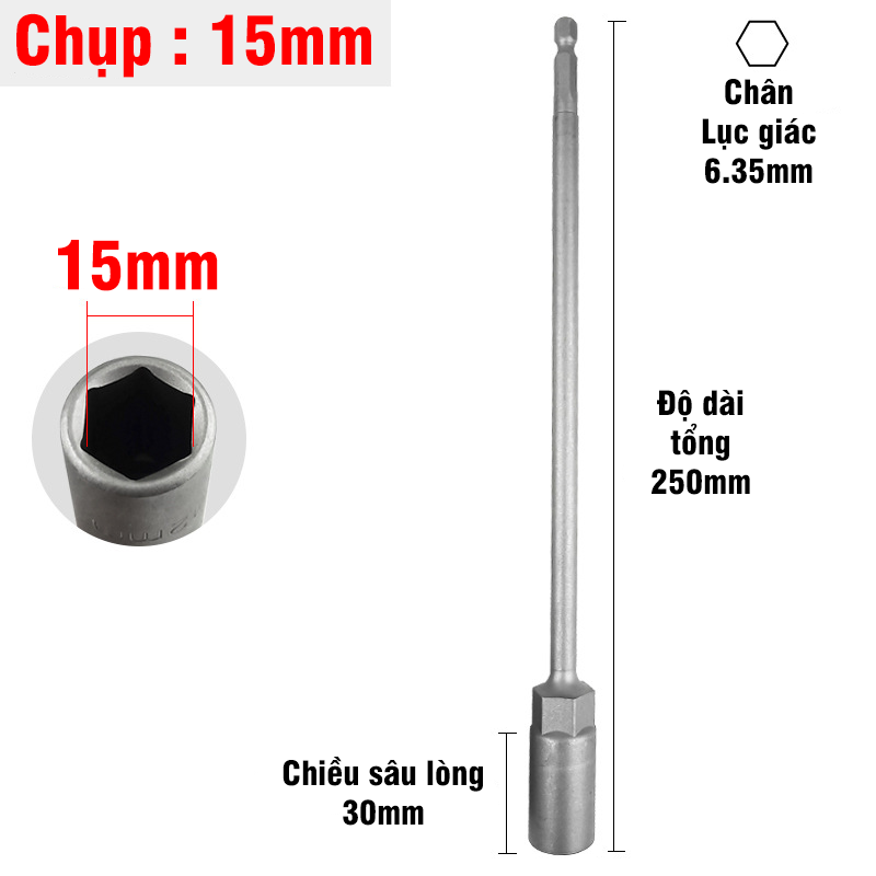 Cây Chụp Bulong Sâu Lòng Dài 250mm Bắn Vít VITO Chân Lục Giác Các Kích Cỡ