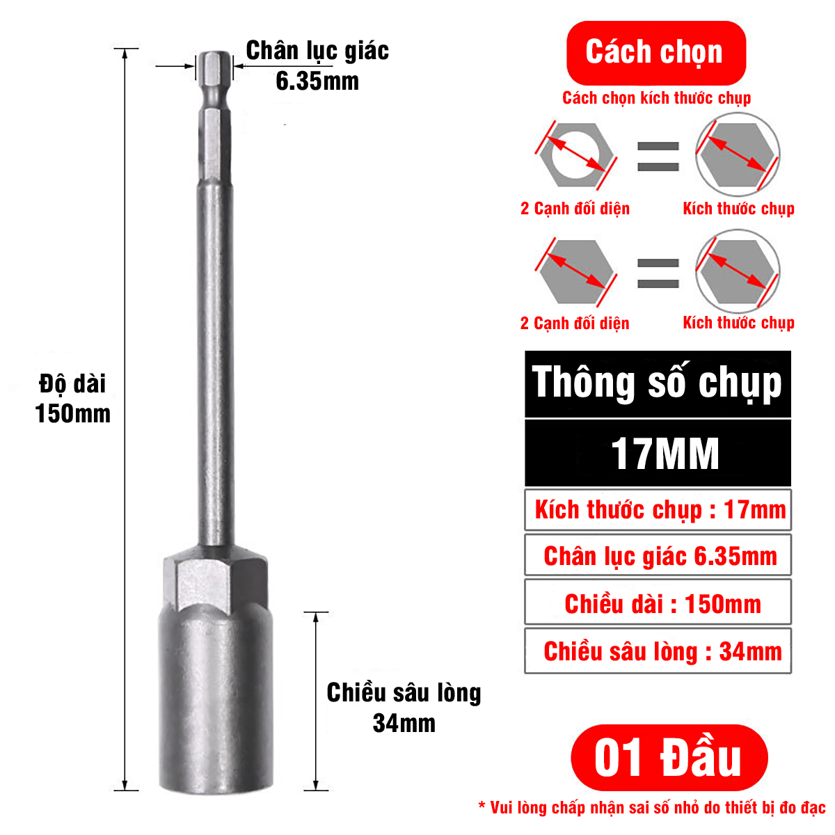 Khẩu Chụp Bulong Sâu Lòng Dài 150mm Bắn Vít VITO Chân Lục Giác Các Kích Cỡ