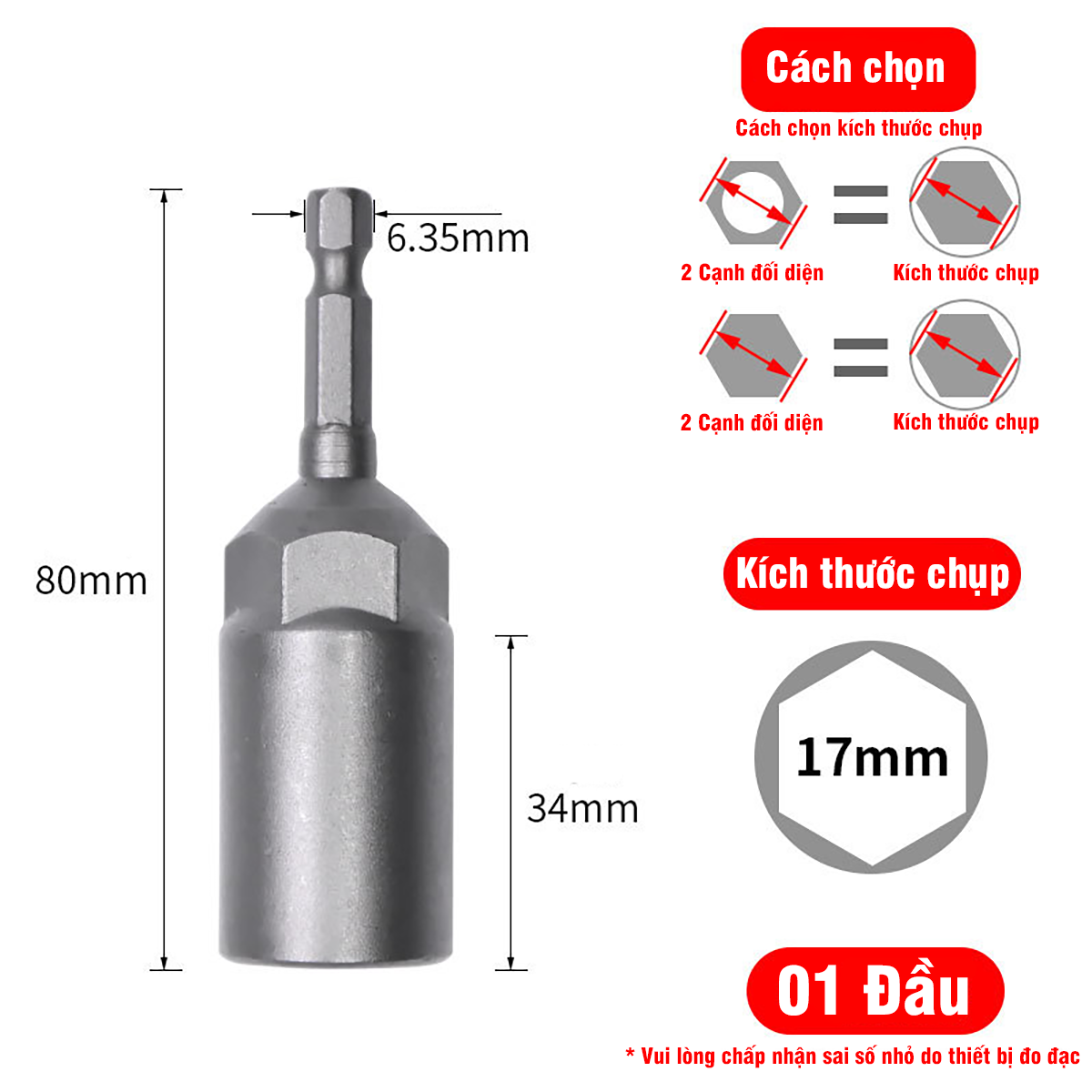 Chụp Bulong Sâu Lòng Bắn Vít Chân Lục Giác VITO Dài 80mm Các Kích Cỡ