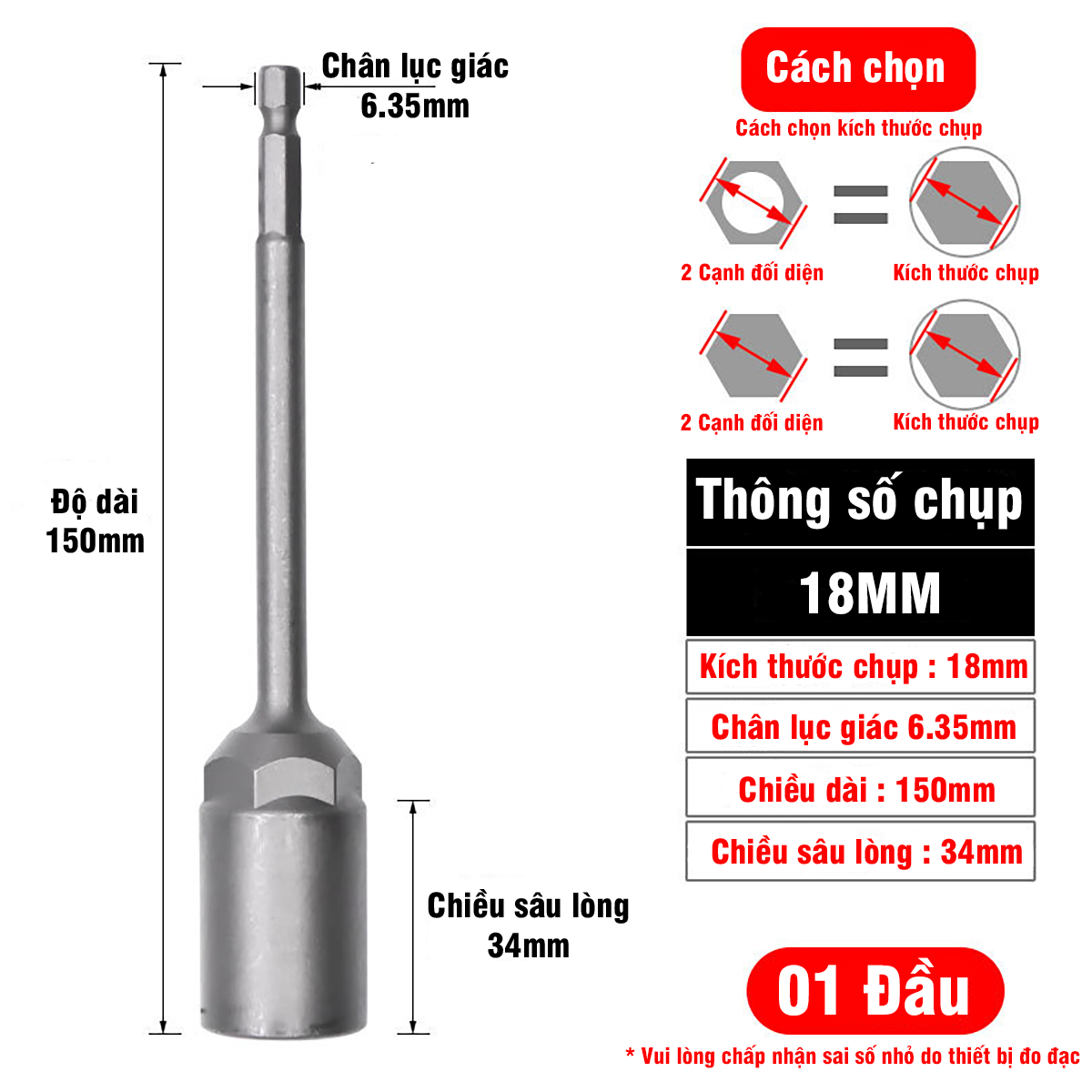 Khẩu Chụp Bulong Sâu Lòng Dài 150mm Bắn Vít VITO Chân Lục Giác Các Kích Cỡ
