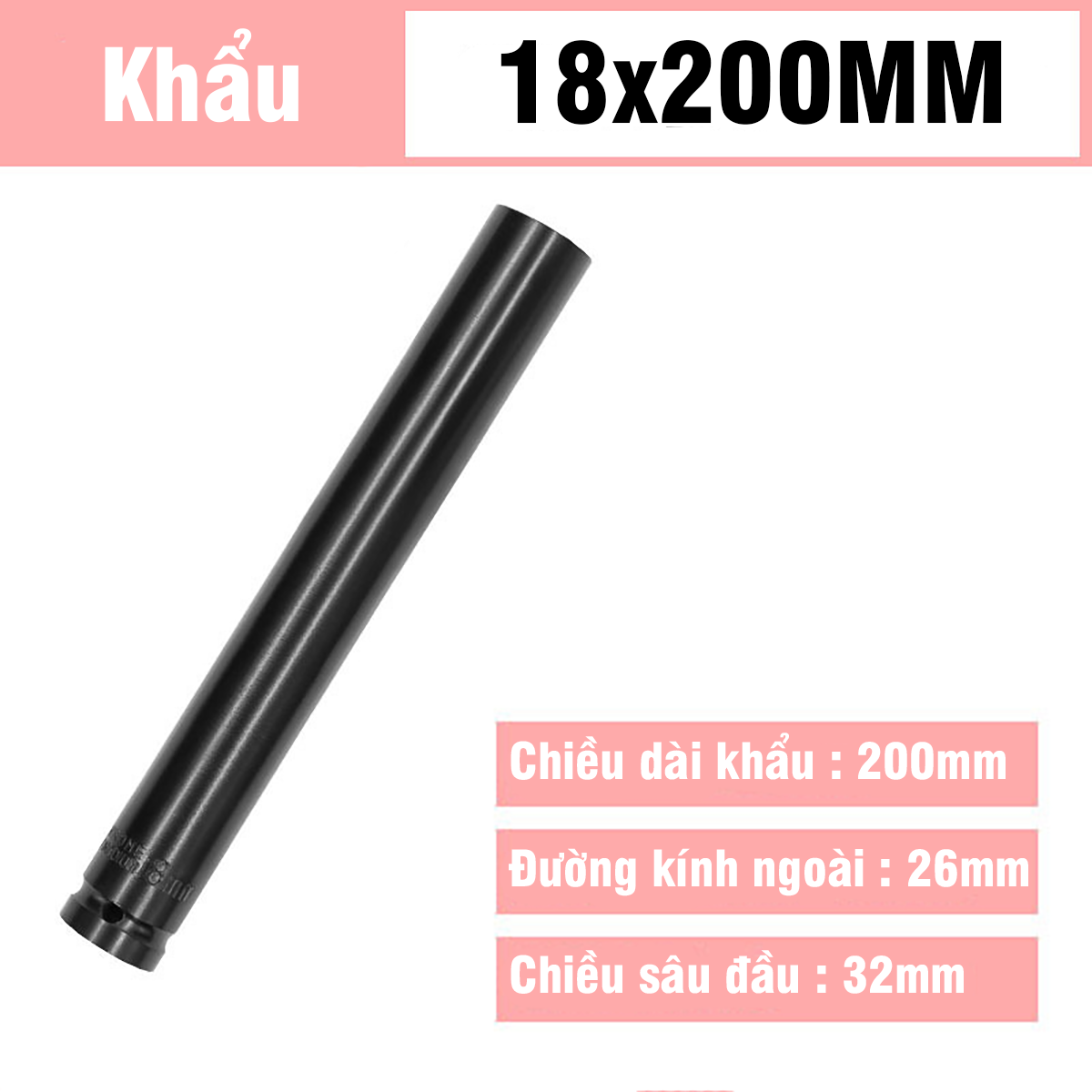 Tuýp Khẩu 14-32mm Dài 200mm VITO Chân 1/2 Inch Vặn Bulong, Đầu Bulong, Đầu Tiếp, Đầu Điếu Mạ Crôm