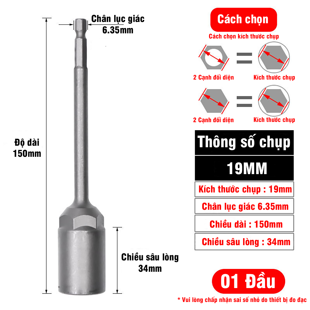 Khẩu Chụp Bulong Sâu Lòng Dài 150mm Bắn Vít VITO Chân Lục Giác Các Kích Cỡ