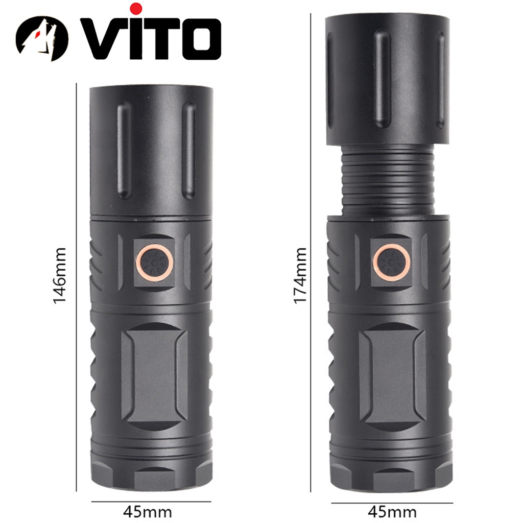 Đèn Pin Siêu Sáng LED T40 Tích Hợp 3 Pin 18650 4500mAh Có Cổng Sạc USB, Cổng Sạc Điện Thoại