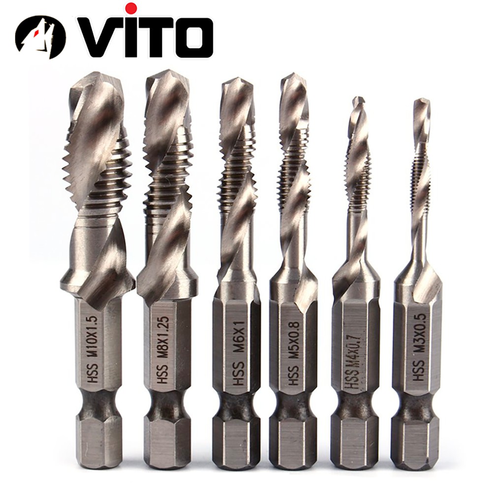 Bộ 6 Mũi Taro VITO Chân Lục Giác Tạo Ren Doa Âm Mũ Vít M3-M10 Phủ Titanium
