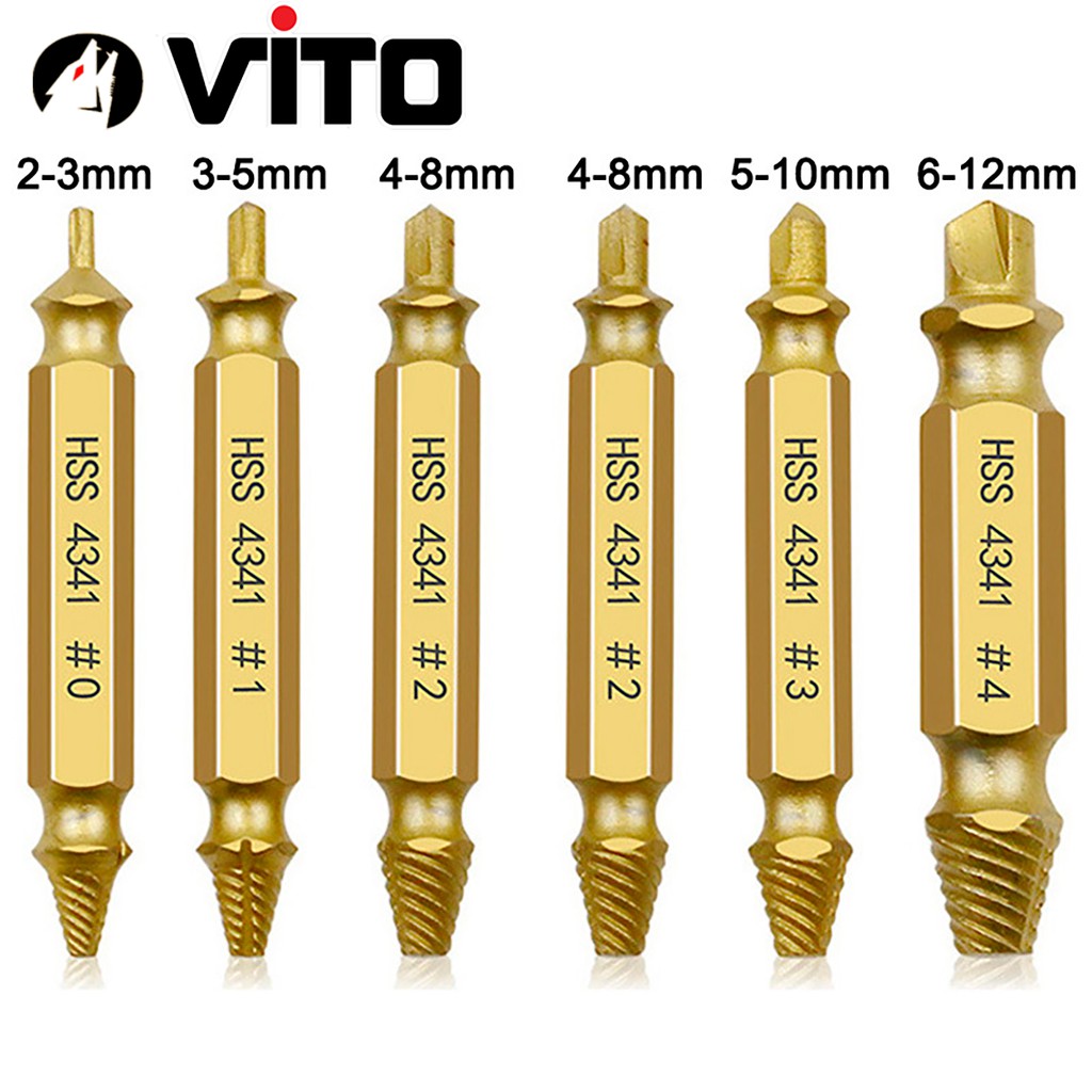 Bộ 4/5/6 Mũi Khoan Lấy Ốc Vít Gãy, Ốc Vít Toét VITO Hộp Nhựa Thép 4341