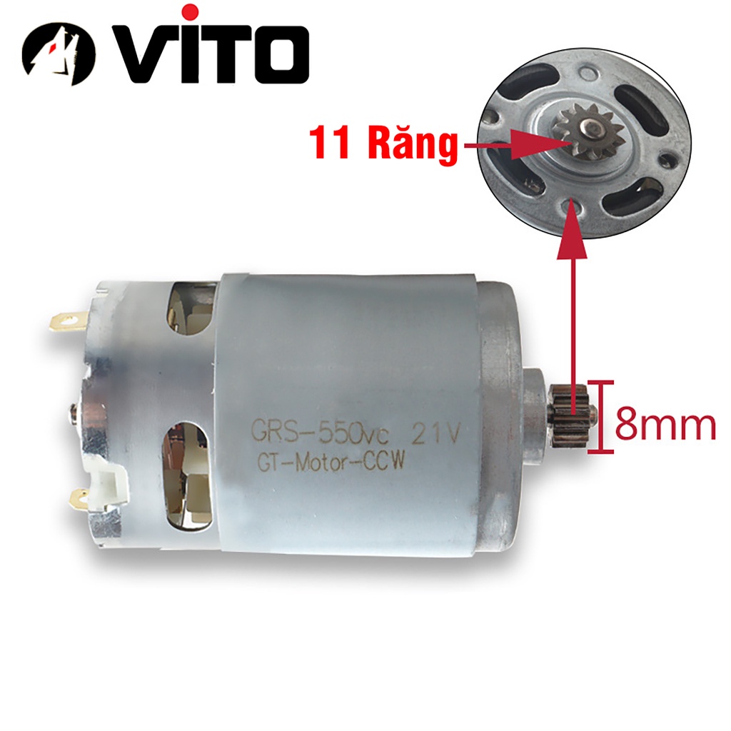Động Cơ DC RS 550 21V 11/12 Răng VITO Motor Thay Thế Máy Khoan Pin