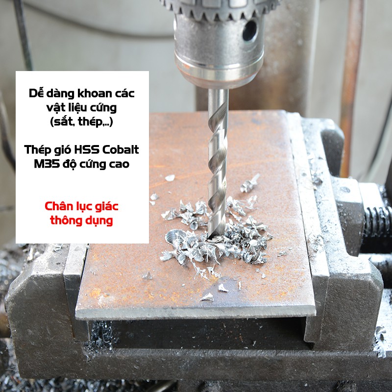 Mũi Khoan Xoắn Thép HSS Co 5% Cobalt Khoan Sắt Thép Chân Lục Giác