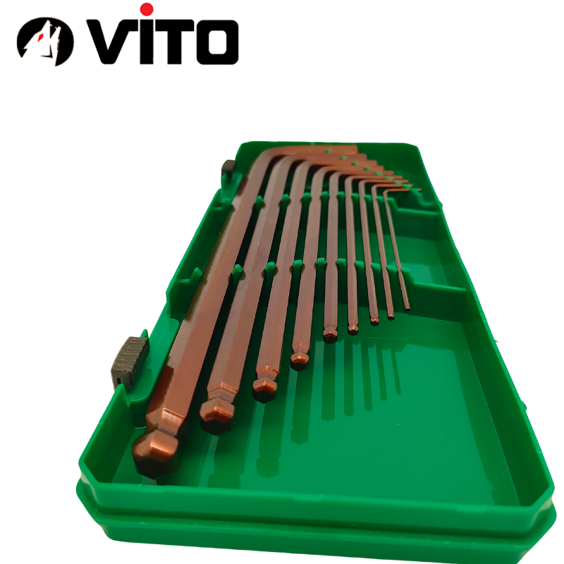 Hộp Lục Giác Vặn Tay Chữ L 2 Đầu Lục Giác, Lục Giác Bi 9 Cây VITO Thép S2 Mạ Crôm Độ Cứng Cao