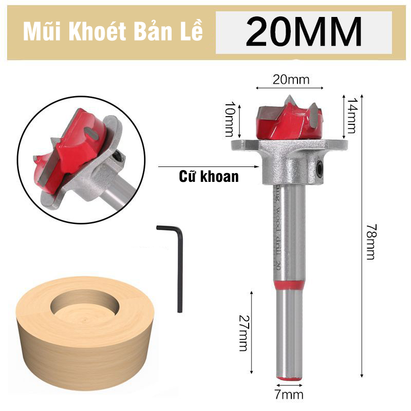 Mũi Khoét, Mũi Khoan Gỗ Bản Lề Bật 15-35mm VITO Có Cữ Giới Hạn Chuyên Dụng