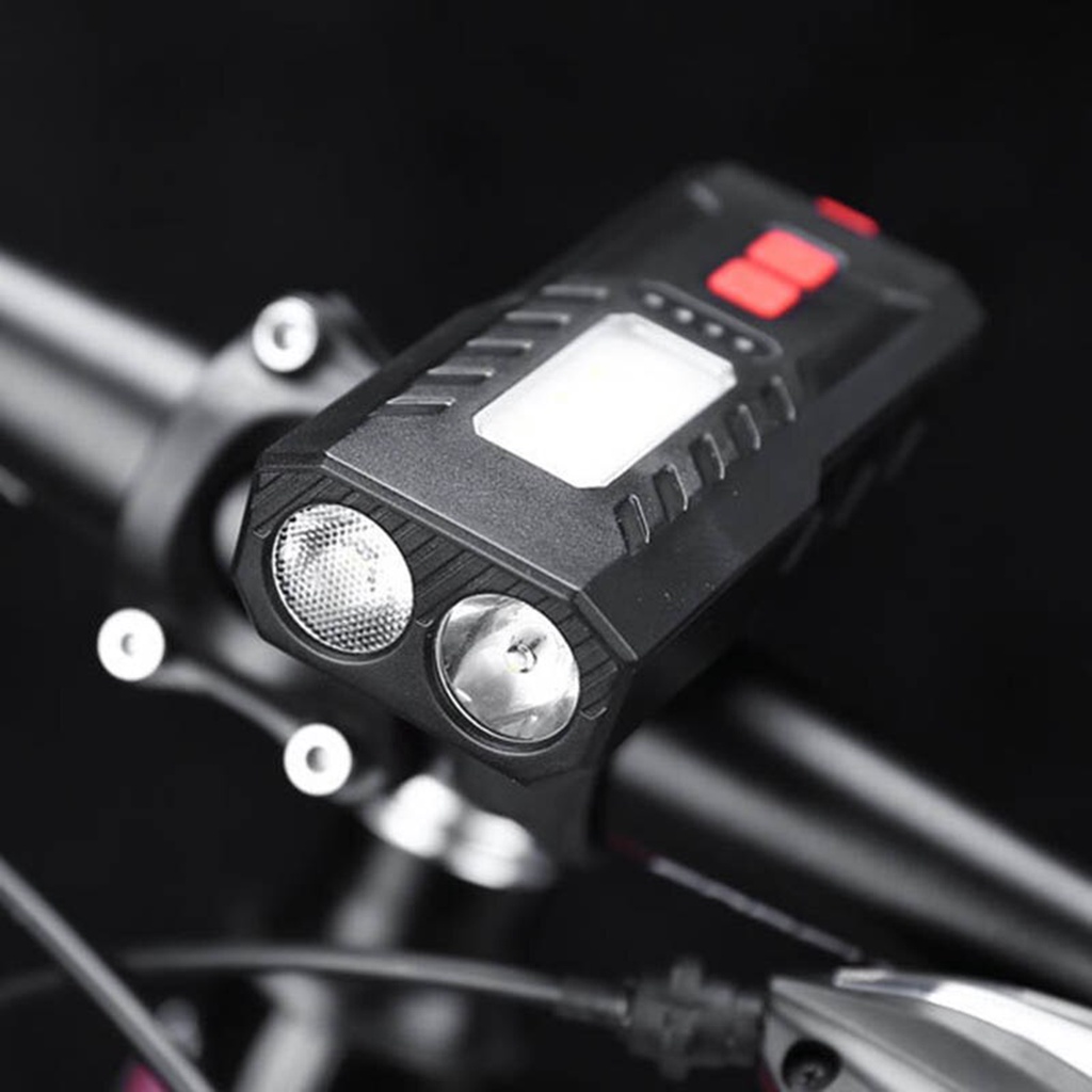 Đèn Pin Xe Đạp 2 LED T6 Thể Thao + LED Báo Hiệu, Có Cổng Sạc Cho Điện Thoại