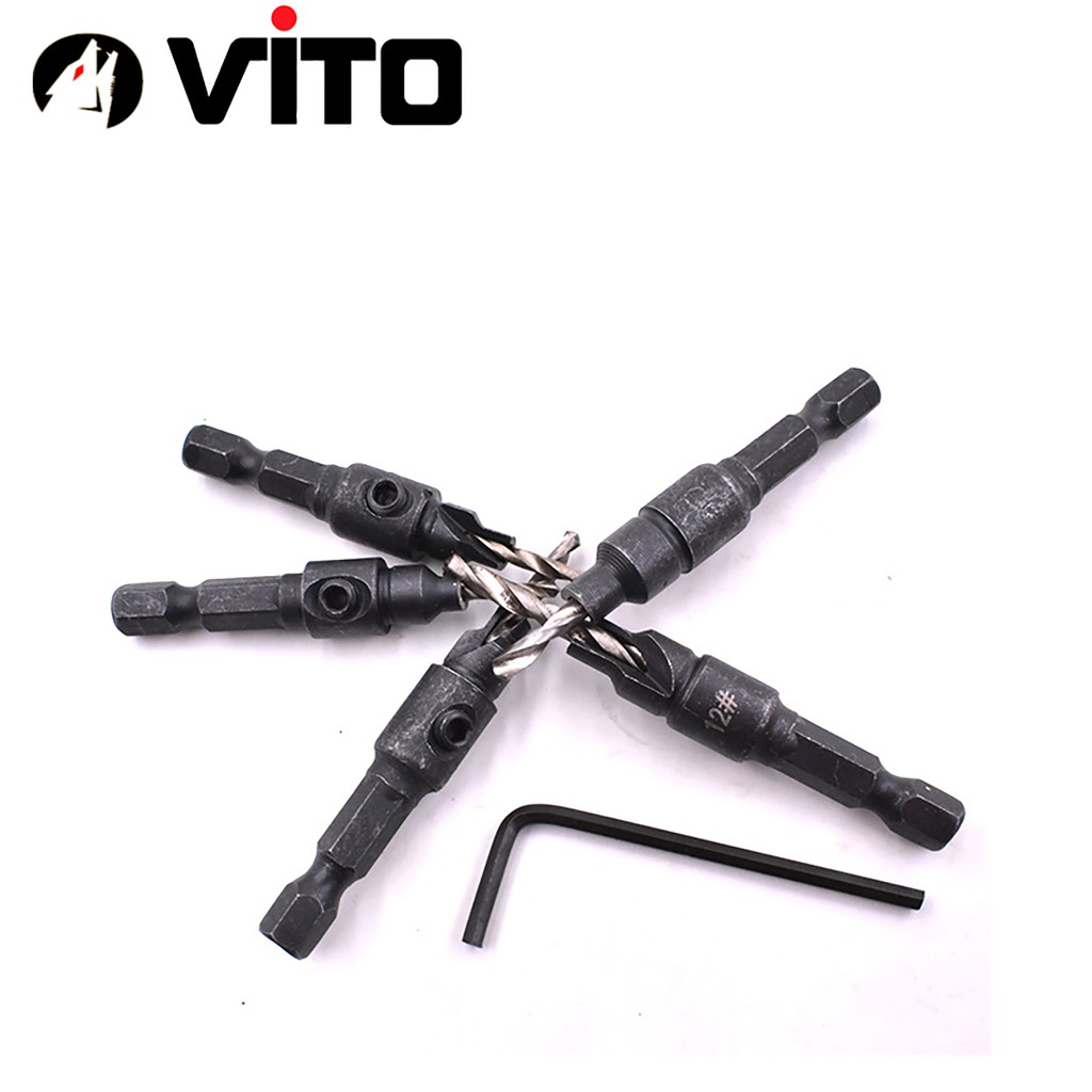 Bộ 4/5 Mũi Khoan Gỗ Chỉnh Cữ VITO Bắt Âm Mũi Vít Chân Lục Giác