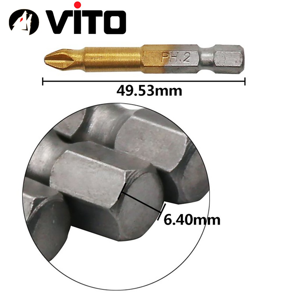 Bộ Mũi Vít PH2 Thép S2 VITO Mạ Titanium Chống Trượt Chuyên Dụng