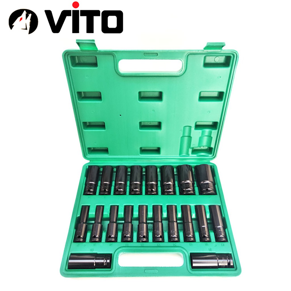 Hộp 20 Đầu Khẩu VITO 1/2 8-32mm Dài 78mm Vặn Bulong , Đầu Bulong, Đầu Tiếp, Đầu Điếu Mạ Crôm