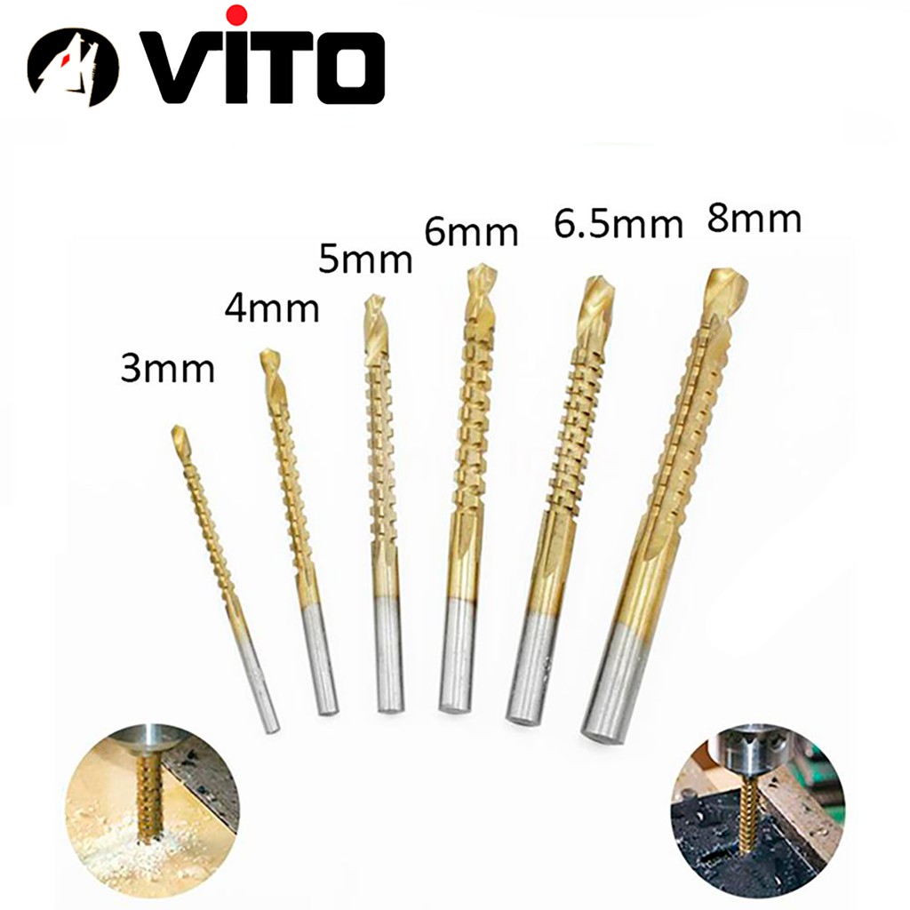 Bộ 6 Mũi Khoan Cưa VITO Phủ Titanium Kích Thước 3-8mm