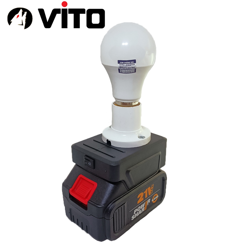 [KHÔNG KÈM PIN] Đế Đèn Đui E27 VITO Sử Dụng Pin Chân MAKITA 21V Gắn Bóng LED 12-24V Đế Đúc ABS