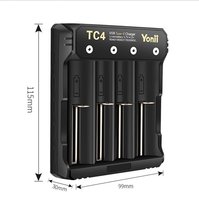 Sạc 4 Khe Yonii TC4 Sạc Pin Li-ion 3.7V Đầu Vào USB Type C
