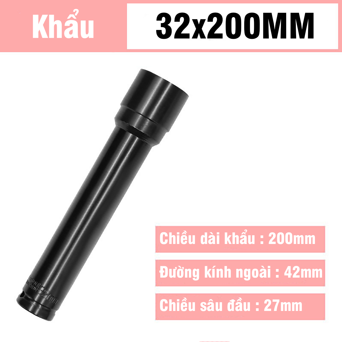 Tuýp Khẩu 14-32mm Dài 200mm VITO Chân 1/2 Inch Vặn Bulong, Đầu Bulong, Đầu Tiếp, Đầu Điếu Mạ Crôm