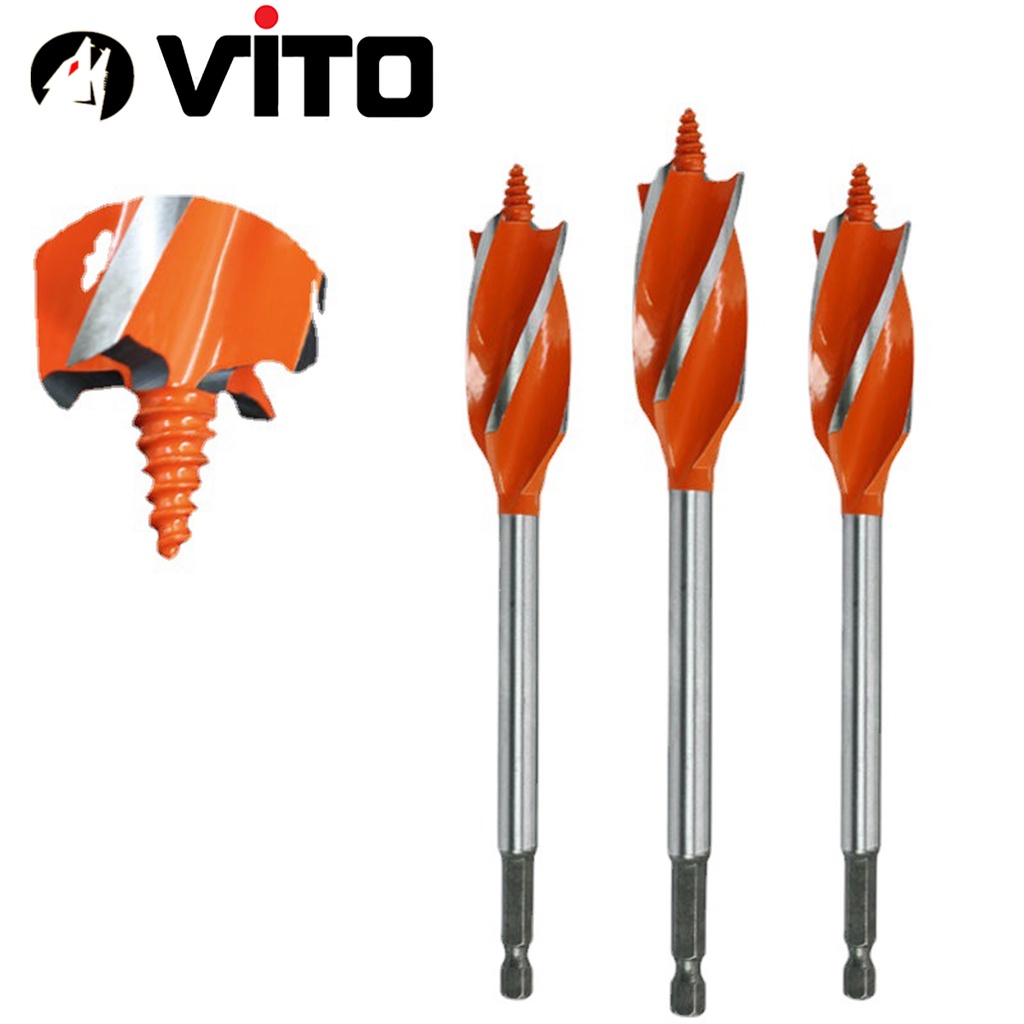 Mũi Khoan Gỗ Xoắn Ốc Auger VITO 4 Lưỡi Cắt Chân Lục Giác Sử Dụng Cho Máy Bắn Vít, Máy Khoan