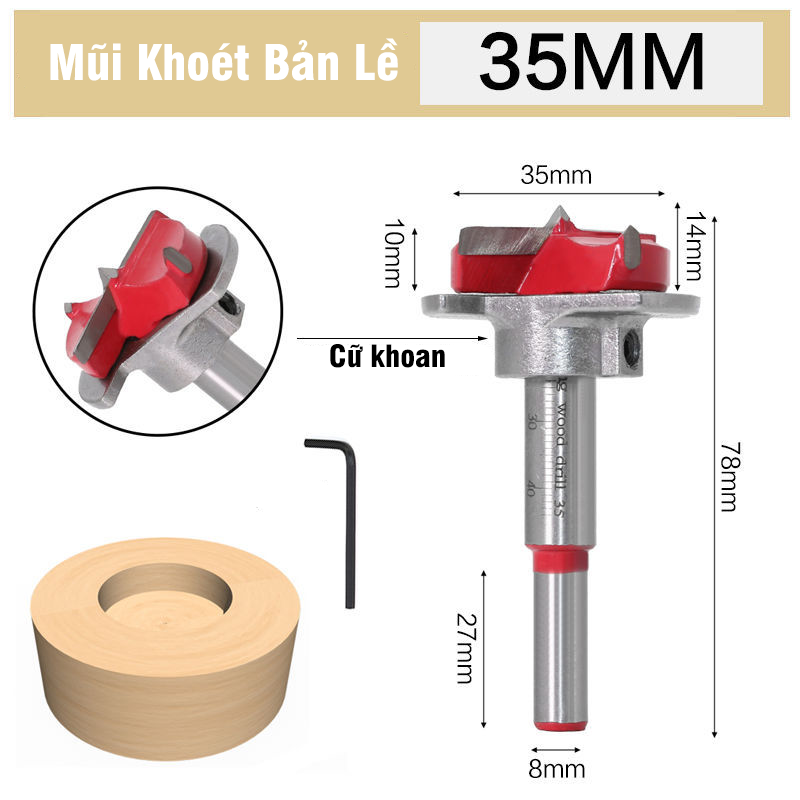 Mũi Khoét, Mũi Khoan Gỗ Bản Lề Bật 15-35mm VITO Có Cữ Giới Hạn Chuyên Dụng