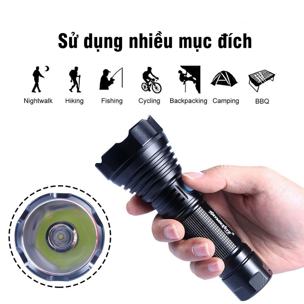 Đèn Pin Siêu Sáng LED T40 Dùng Pin 18650/26650 Có Cổng Sạc USB