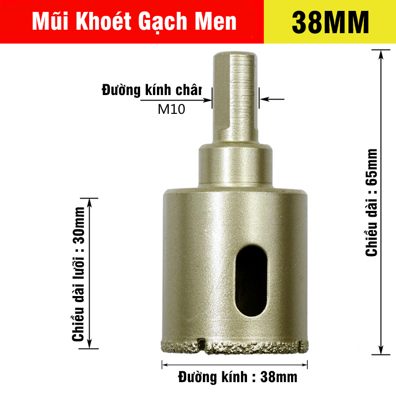 Mũi Khoan Khoét Lỗ Sứ, Gạch Men, Đá Hoa Cương, Gạch Nung, Kính Phủ Titanium Cao Cấp Kích Thước 6-60mm VITO