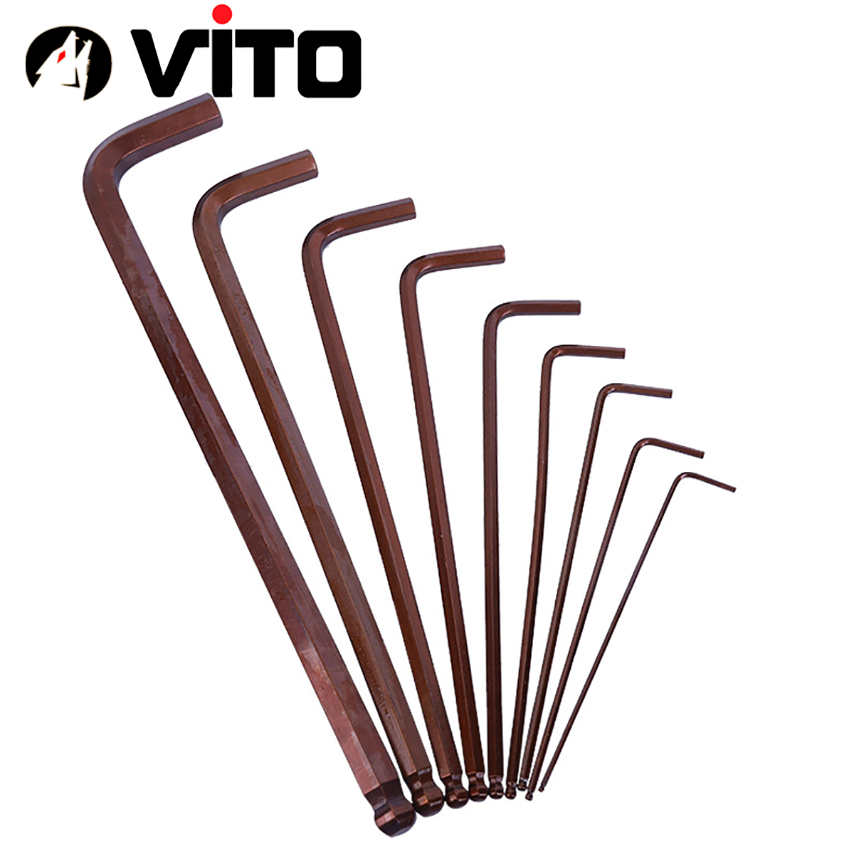 Hộp Lục Giác Vặn Tay Chữ L 2 Đầu Lục Giác, Lục Giác Bi 9 Cây VITO Thép S2 Mạ Crôm Độ Cứng Cao