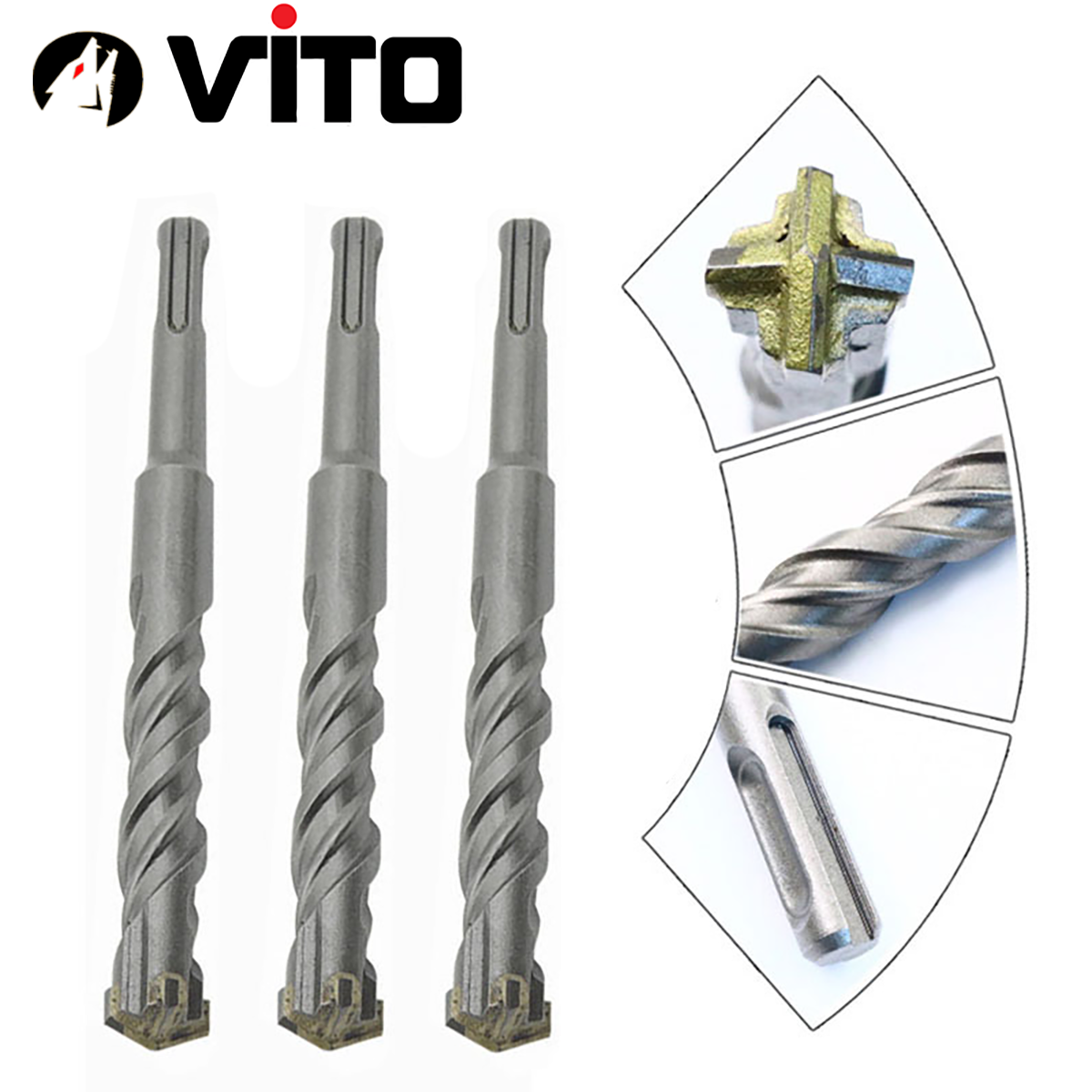 Mũi Khoan Bê Tông Xuyên Thép Đầu Chữ Thập Chân Gài SDS Plus VITO Chuyên Dụng