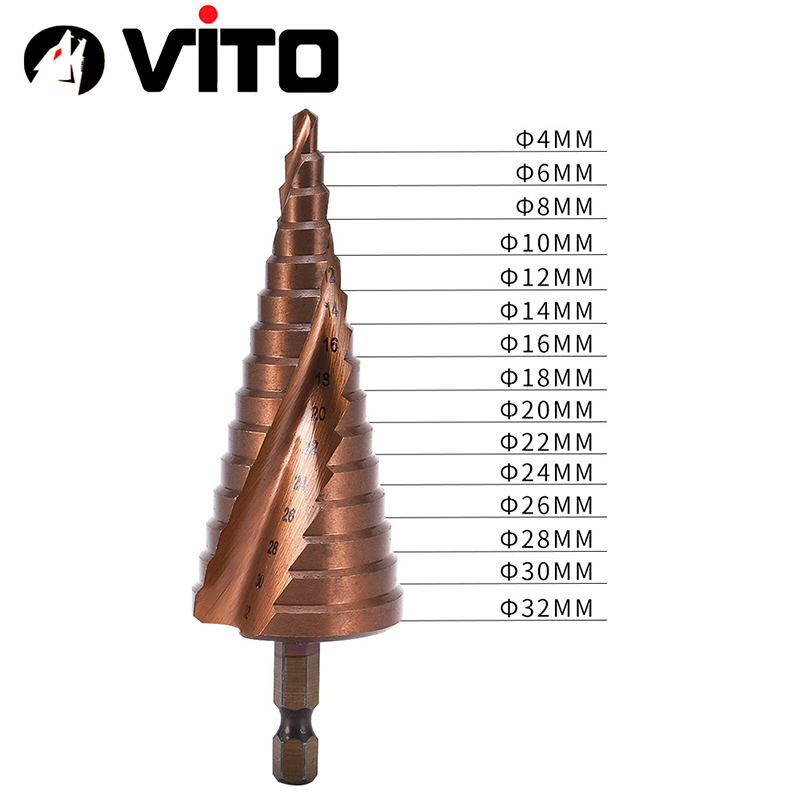 Mũi Khoan Bước Tháp Chuôi Lục Giác Thép HSS Co Phủ Cobalt VITO Các Kích Thước Chuyên Sắt, Thép, Inox,...