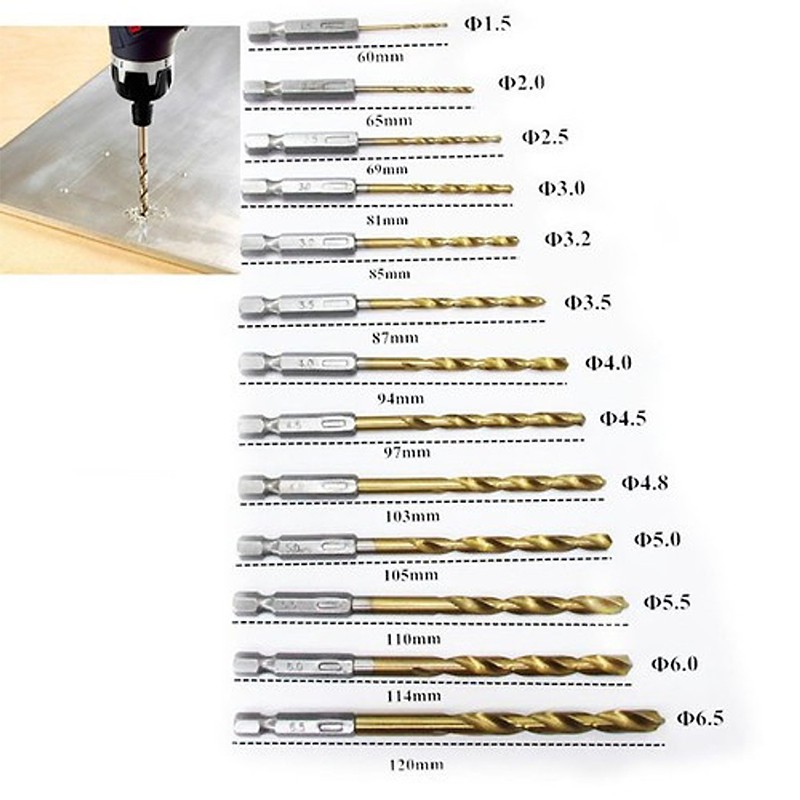 Bộ 13 Mũi Khoan Chất Liệu Thép Gió HSS Bọc Titanium VITO Chuôi Lục Giác Khoan Gỗ, Nhựa