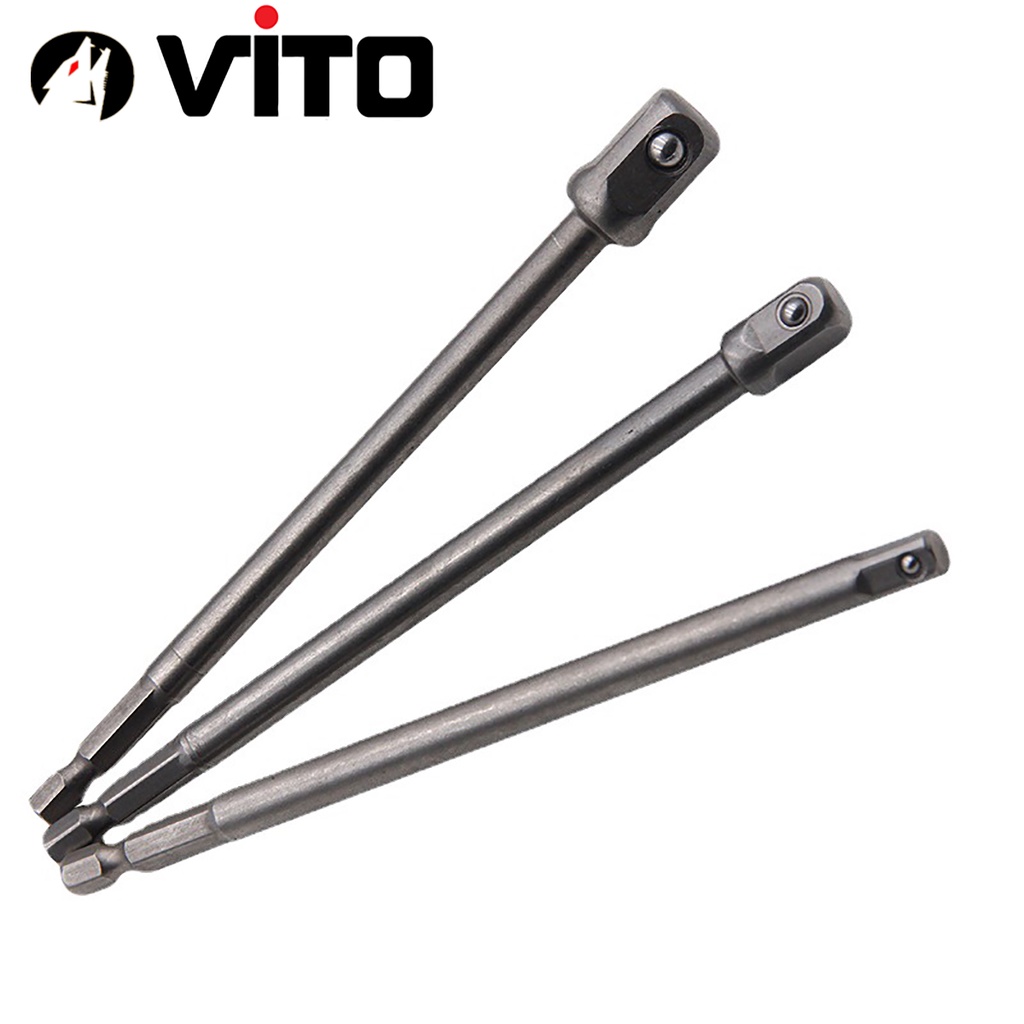 Cây 150mm 3 Đầu Chuyển Sang Khẩu Bulong 1/4" 3/8" 1/2" VITO Gắn Cho Máy Khoan, Máy Bắn Vít
