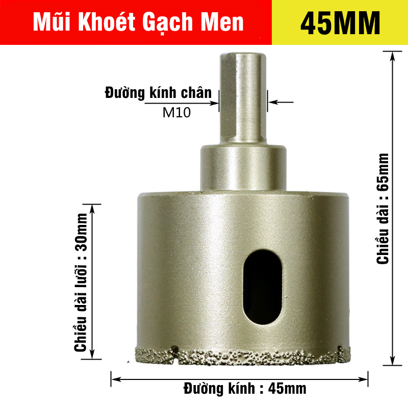 Mũi Khoan Khoét Lỗ Sứ, Gạch Men, Đá Hoa Cương, Gạch Nung, Kính Phủ Titanium Cao Cấp Kích Thước 6-60mm VITO