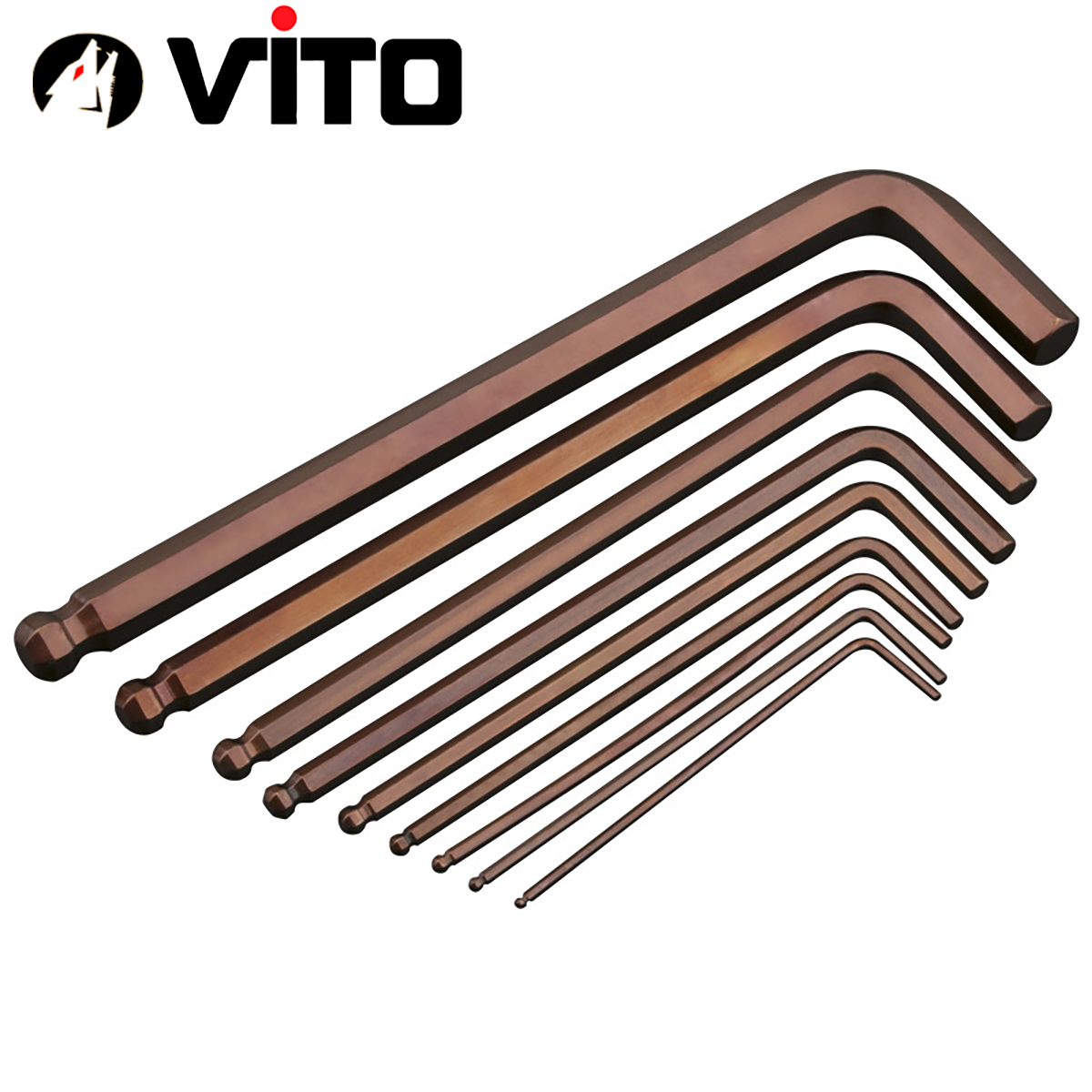 Hộp Lục Giác Vặn Tay Chữ L 2 Đầu Lục Giác, Lục Giác Bi 9 Cây VITO Thép S2 Mạ Crôm Độ Cứng Cao