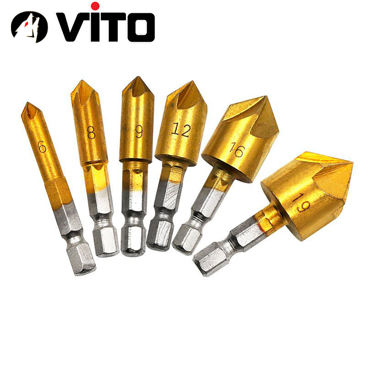 Bộ 3/6 Mũi Doa Âm Miệng Lỗ Bắt Âm Vít 5 Lưỡi Phay VITO Phủ Titanium 6-19mm Chuôi Lục Giác
