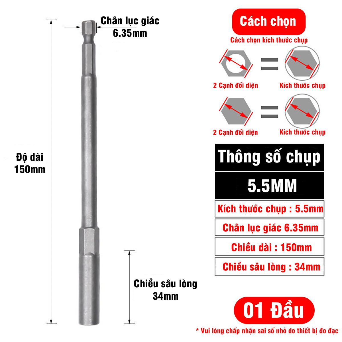 Khẩu Chụp Bulong Sâu Lòng Dài 150mm Bắn Vít VITO Chân Lục Giác Các Kích Cỡ
