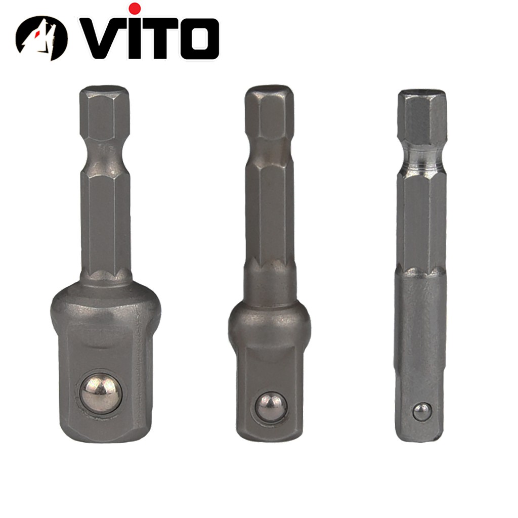 Bộ 3 Đầu Chuyển Sang Khẩu Bulong 1/4" 3/8" 1/2" VITO Gắn Cho Máy Khoan, Máy Bắn Vít