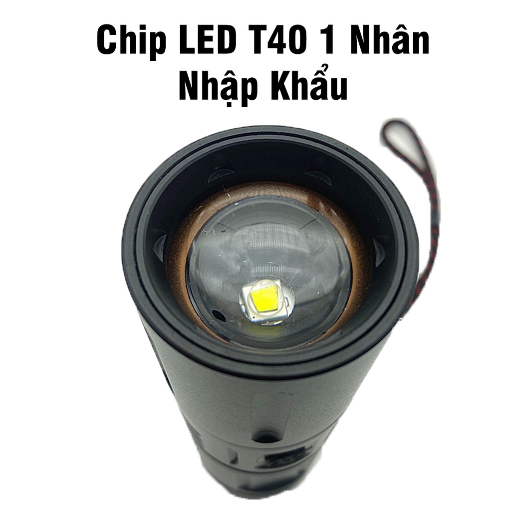 Đèn Pin Siêu Sáng LED T40 Tích Hợp 3 Pin 18650 4500mAh Có Cổng Sạc USB, Cổng Sạc Điện Thoại