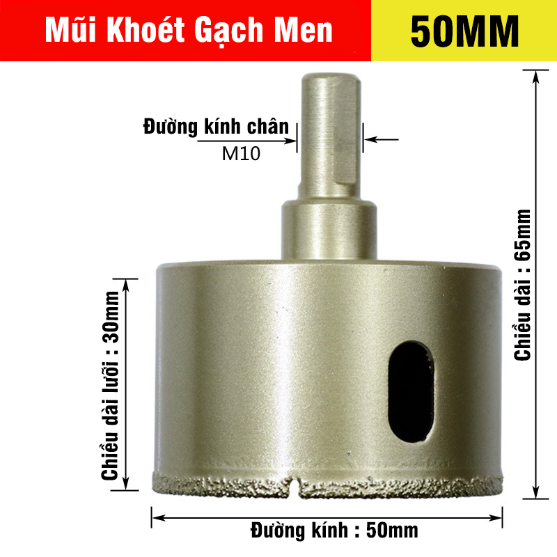 Mũi Khoan Khoét Lỗ Sứ, Gạch Men, Đá Hoa Cương, Gạch Nung, Kính Phủ Titanium Cao Cấp Kích Thước 6-60mm VITO