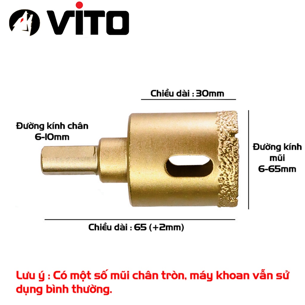 Mũi Khoan Khoét Lỗ Sứ, Gạch Men, Đá Hoa Cương, Gạch Nung, Kính Phủ Titanium Cao Cấp Kích Thước 6-60mm VITO