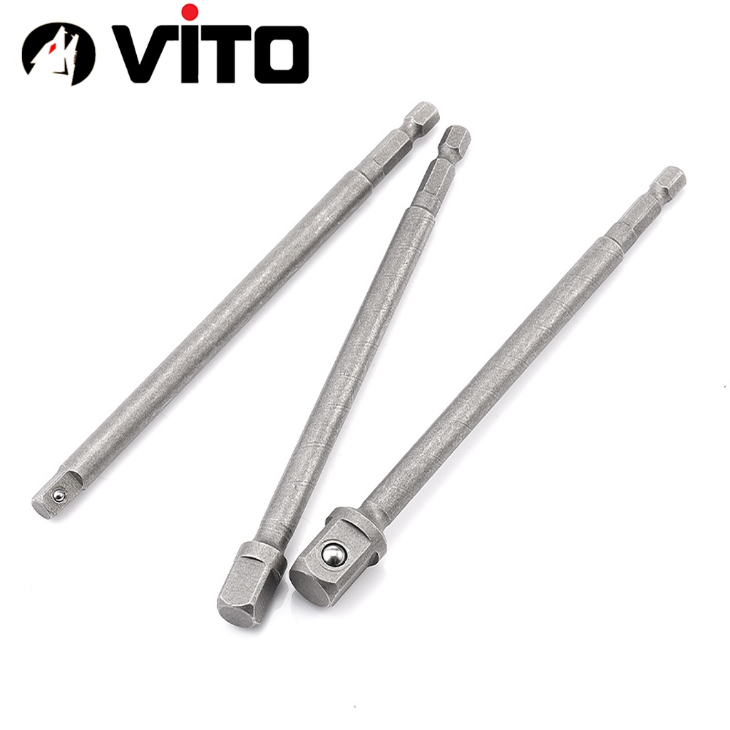 Cây 150mm 3 Đầu Chuyển Sang Khẩu Bulong 1/4" 3/8" 1/2" VITO Gắn Cho Máy Khoan, Máy Bắn Vít