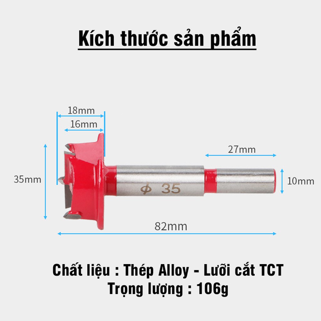 Mũi Khoan Khoét Gỗ Bản Lề Bật 35mm VITO Có Gờ Giới Hạn Độ Sâu