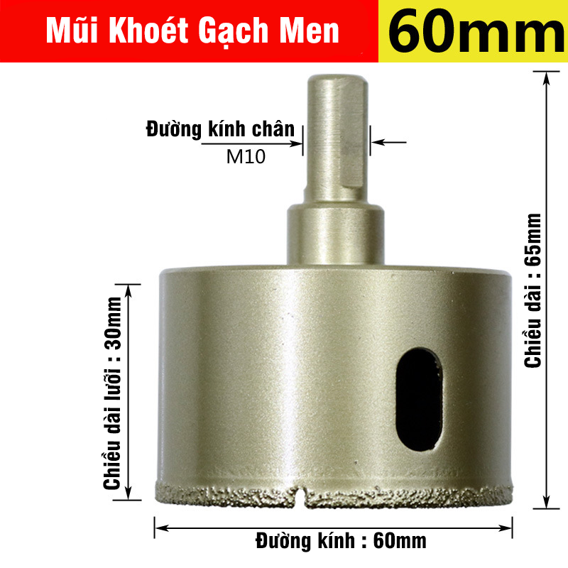 Mũi Khoan Khoét Lỗ Sứ, Gạch Men, Đá Hoa Cương, Gạch Nung, Kính Phủ Titanium Cao Cấp Kích Thước 6-60mm VITO