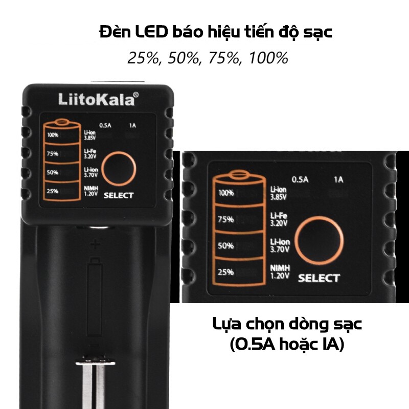 Bộ Sạc Pin Đa Năng LiitoKala Lii-100 Lii-100B Đầu USB Sạc Pin 1.2V/3.7V/3V/3.85V NiMH/Liion/LiFePo4