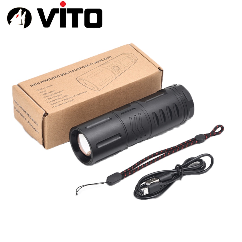 Đèn Pin Siêu Sáng LED T40 Tích Hợp 3 Pin 18650 4500mAh Có Cổng Sạc USB, Cổng Sạc Điện Thoại