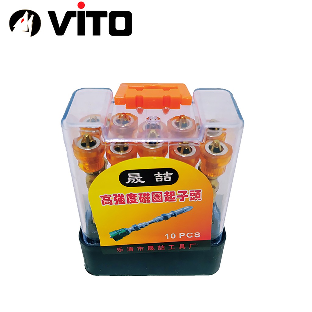 Hộp 10 Mũi Vít 4 Cạnh VITO Có Nam Châm Trợ Lực Dài 65mm