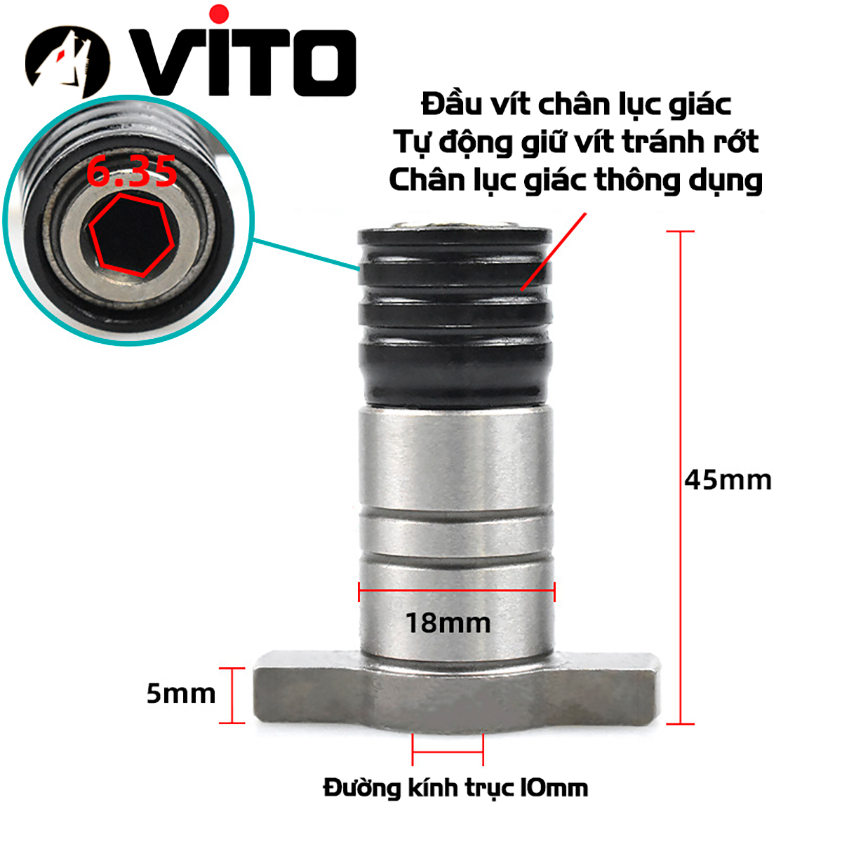 Đầu Bắn Vít VITO Chữ T Có Lỗ Vít Thay Thế Cho Máy Bulong Máy Bắn Vít