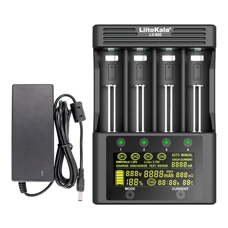 Bộ Sạc Pin LiitoKala Lii-600 Bản 2020 Sạc Nhanh 3000mA, Màn Hình LCD, Nút Cảm Ứng, Cảm Biến Nhiệt